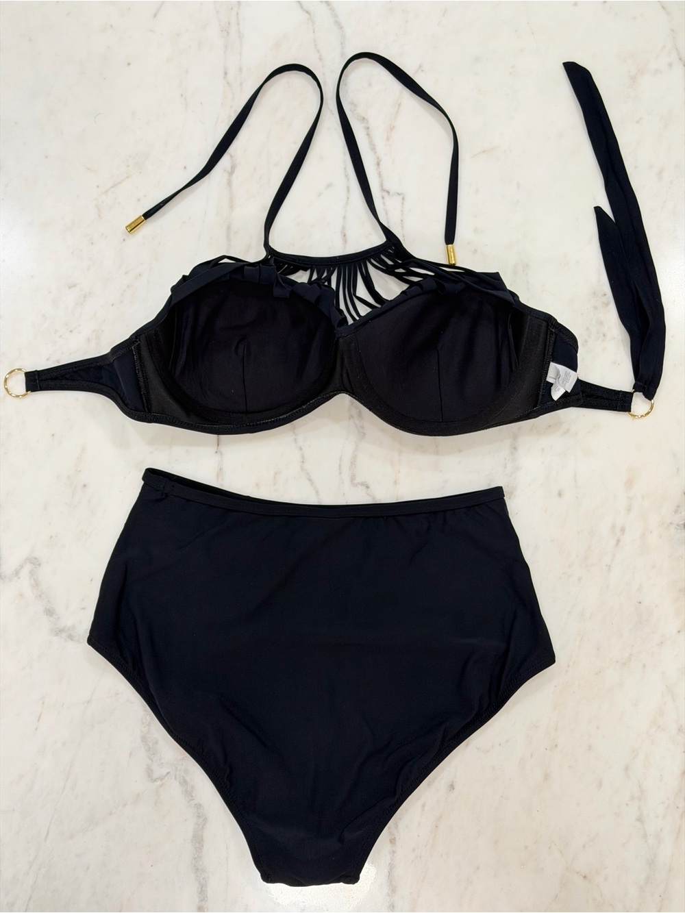MAGISTRAL Black Strappy High Waist Bikini Set Cup B Size S - Picture 8 of 10